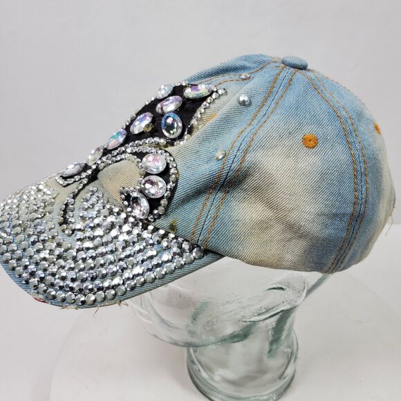 Vintage FLEURDELIS Distressed Bling Hat Cap w/ Rhinestones Beads Sequins One Sz - Picture 2 of 6